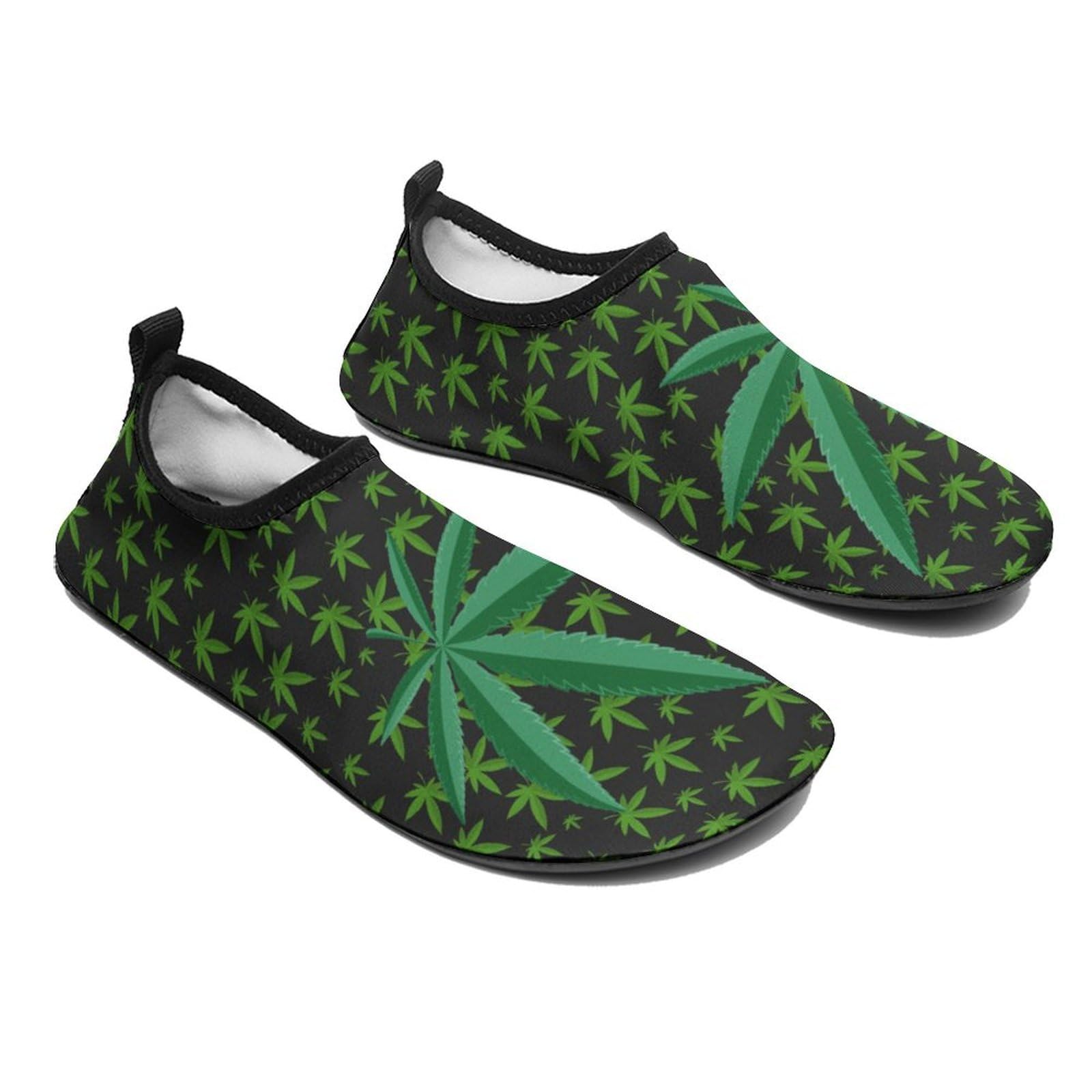Weed Leaf Pot Cannabis Water Shoe Manswoman Quick Dry Water Sock Slip-on Leisure Beach Socks Lightweight Kayak Shoes for Swim Surf Travel Non Slip Indoor Outdoor Walking Green