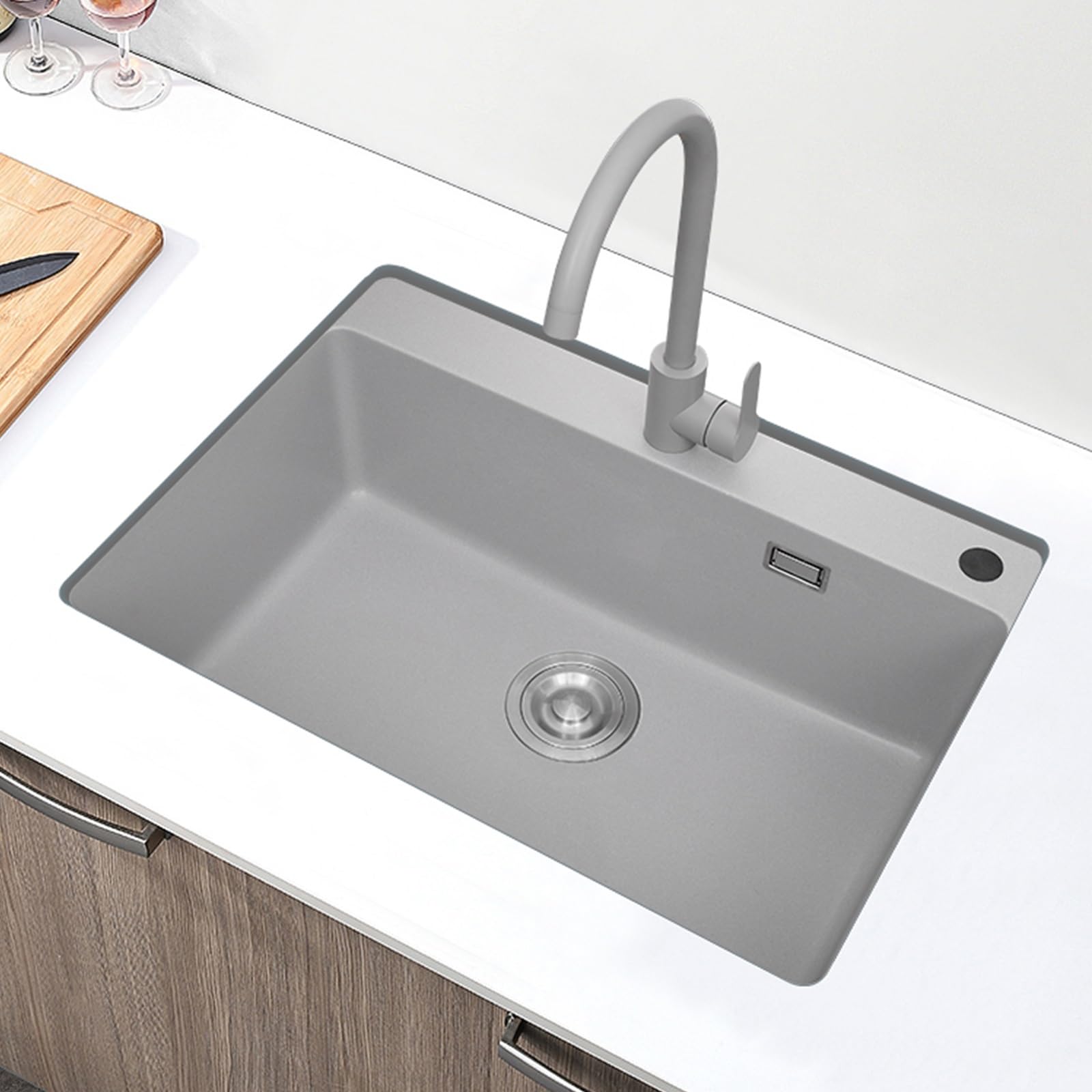 ZQFHSX Undermount Kitchen Sink 23.6x17.7in Single Bowl Bathroom Vessel with Accessories Easy to Clean Stainless Steel Modern Design 60x45cm
