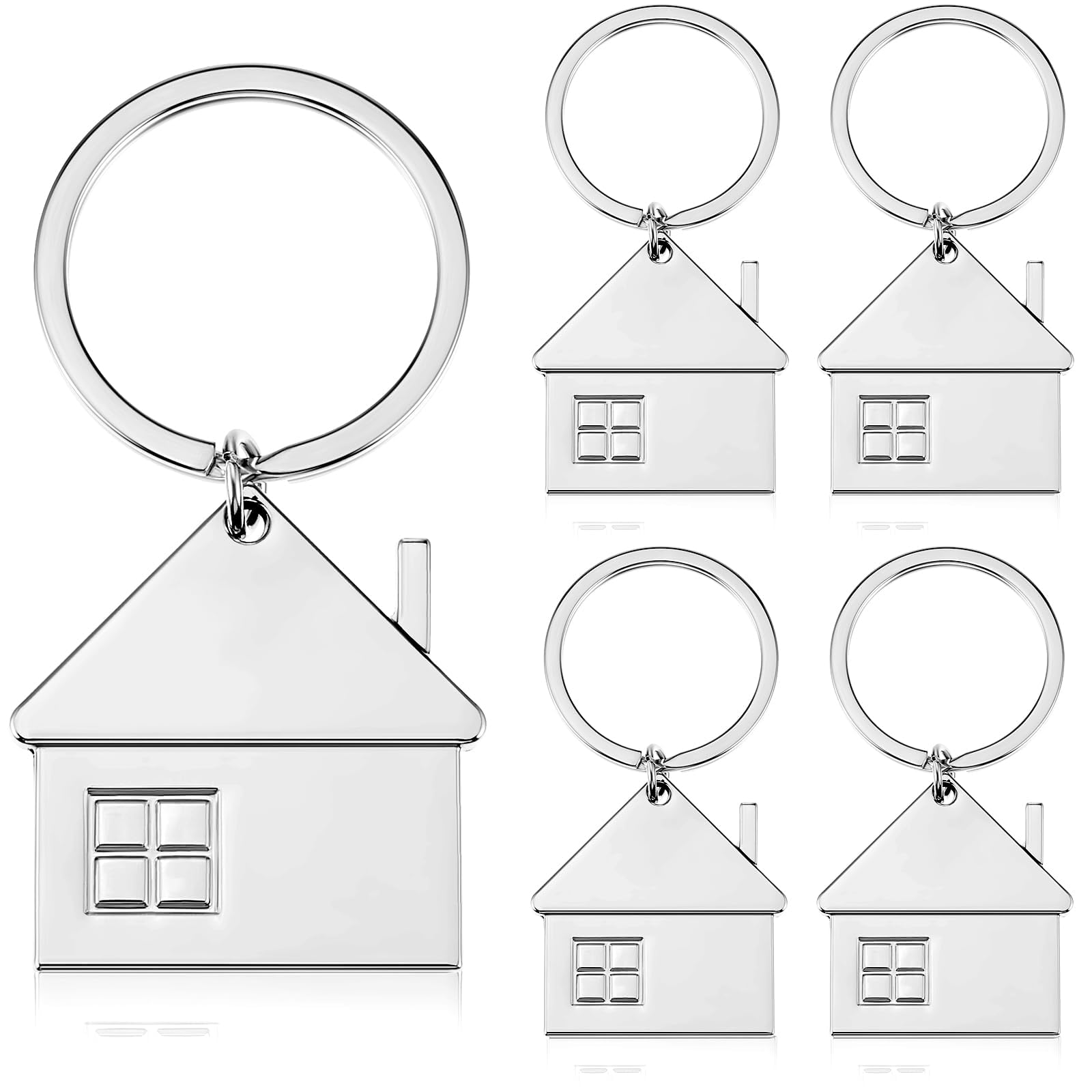 Cute House Key Chains - Set of 5 Metal Keyrings with Window Charm - Gift