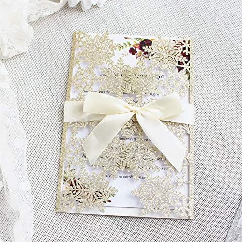 10 juegos de invitaciones de Navidad con copos de nieve, flores de nieve, cortadas con láser, tarjeta de invitación de boda de encaje blanco con disponible en Yaxa Colombia