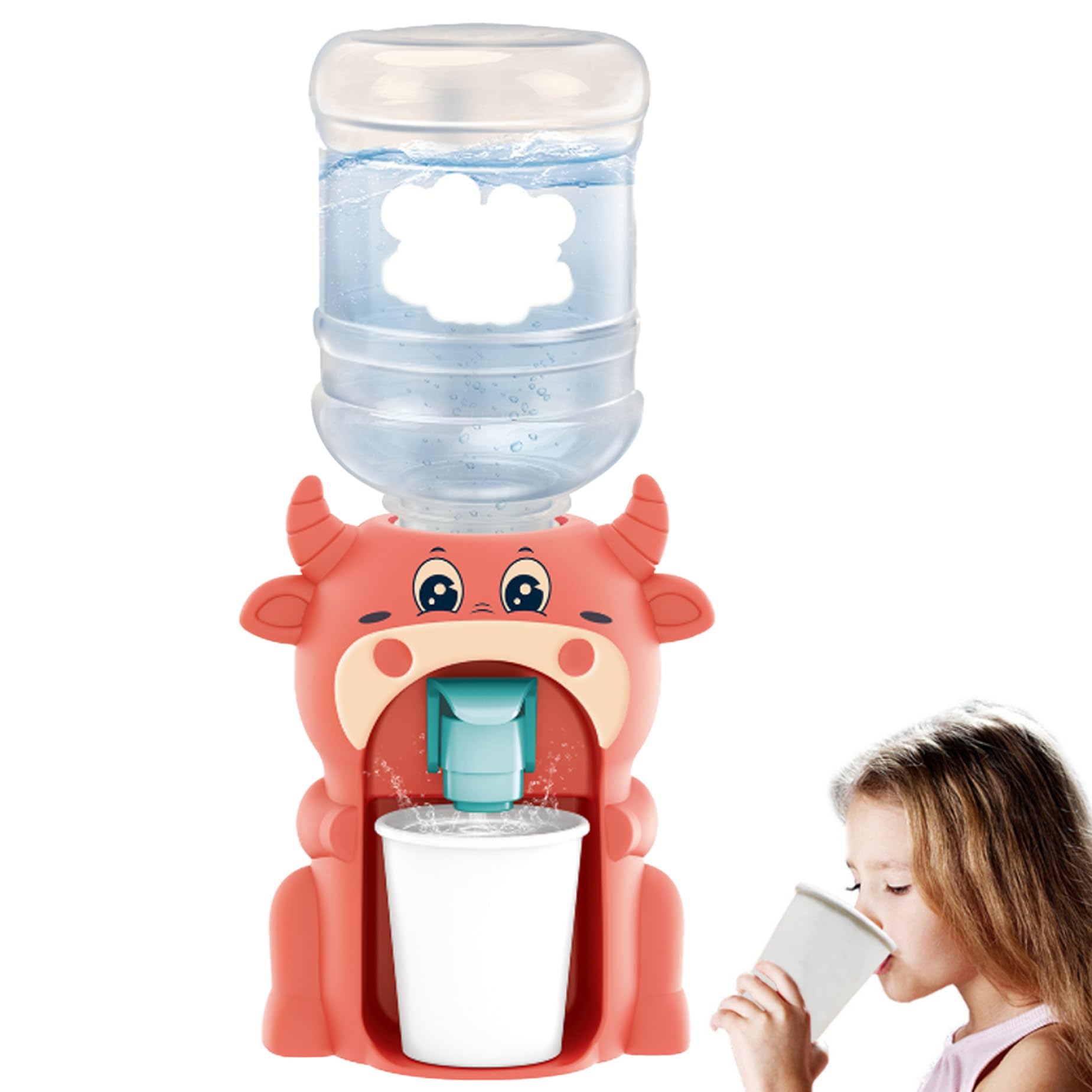 Vervevum Mini Water Dispenser Cow Shape Cute Cartoon Simulation Kids Water Dispenser for Pretend Play Dollhouse Accessories, Kids