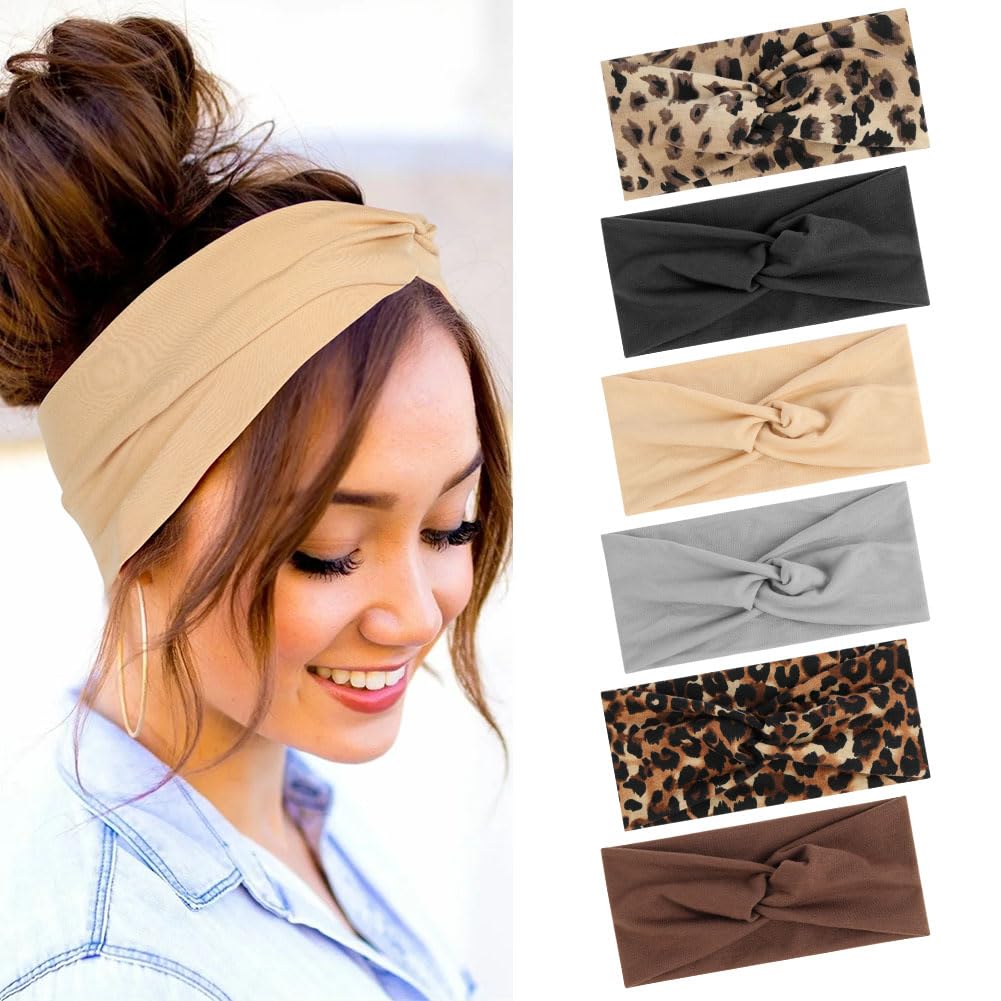 AOOSA 6 Stück Haarband Damen, Elastische Stirnband Damen, Kopftuch Weiche Boho Mehrfarbig Headband, Rutschfest Haarbänder für Yoga, Kosmetik, Sport, Haarschmuck, Fitness