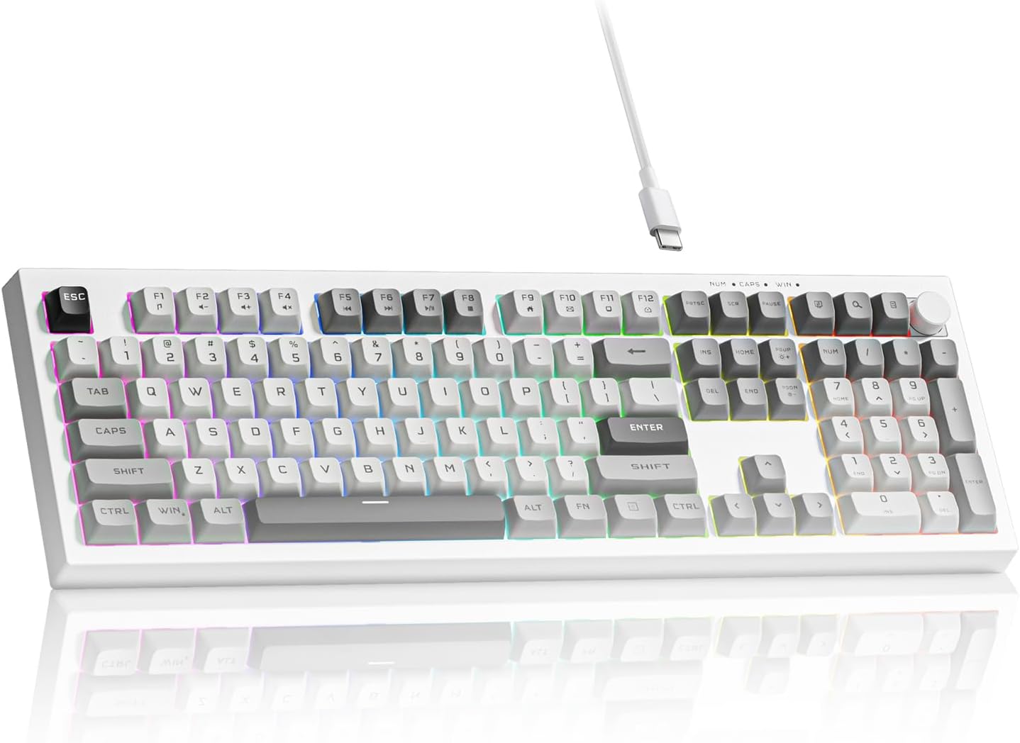 Clavier de jeu à membrane Womier K105, clavier silencieux RGB pour bureau, USB filaire, 26 touches clavier d'ordinateur anti-fantôme 104 touches - gris