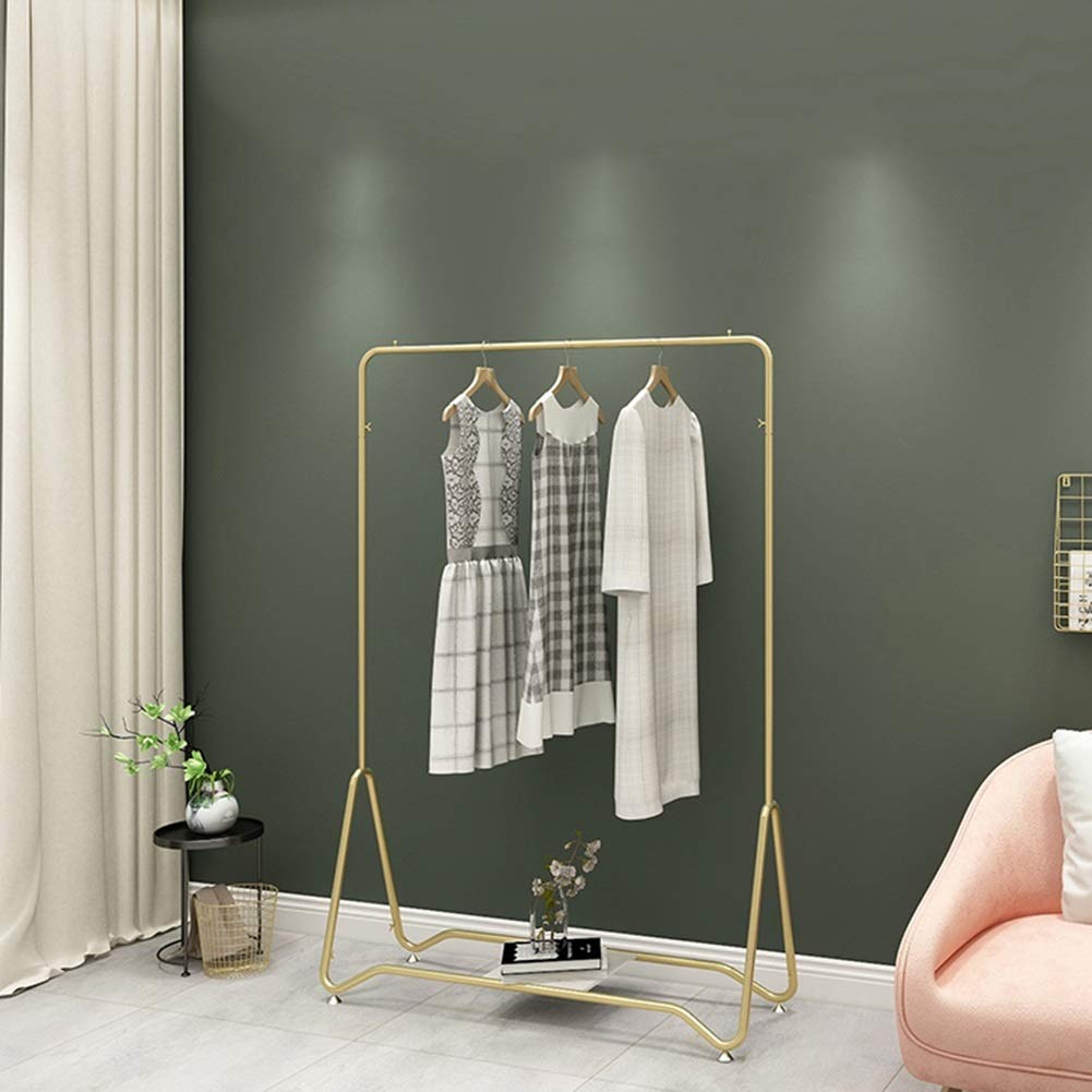 Garderobenständer, strapazierfähige Kleiderstange, Metallständer, Kleiderständer, Kleiderständer zum Aufhängen von Kleidung, mit Schuhregal (Color : Gold, Size : 80x38x160cm)