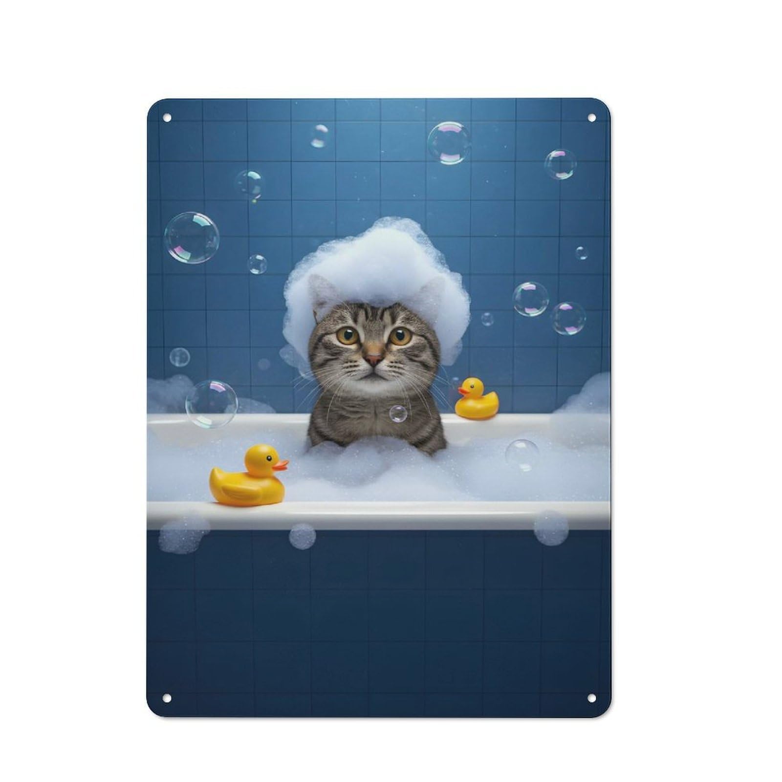 Junmoney Style-10 Cat In Bathtub With Bubbles Vintage Tin Wall Plaque 40X30cm For Home Bar Wall, For Vintage Wall Decor Fans, For Home Office And Studio Walls