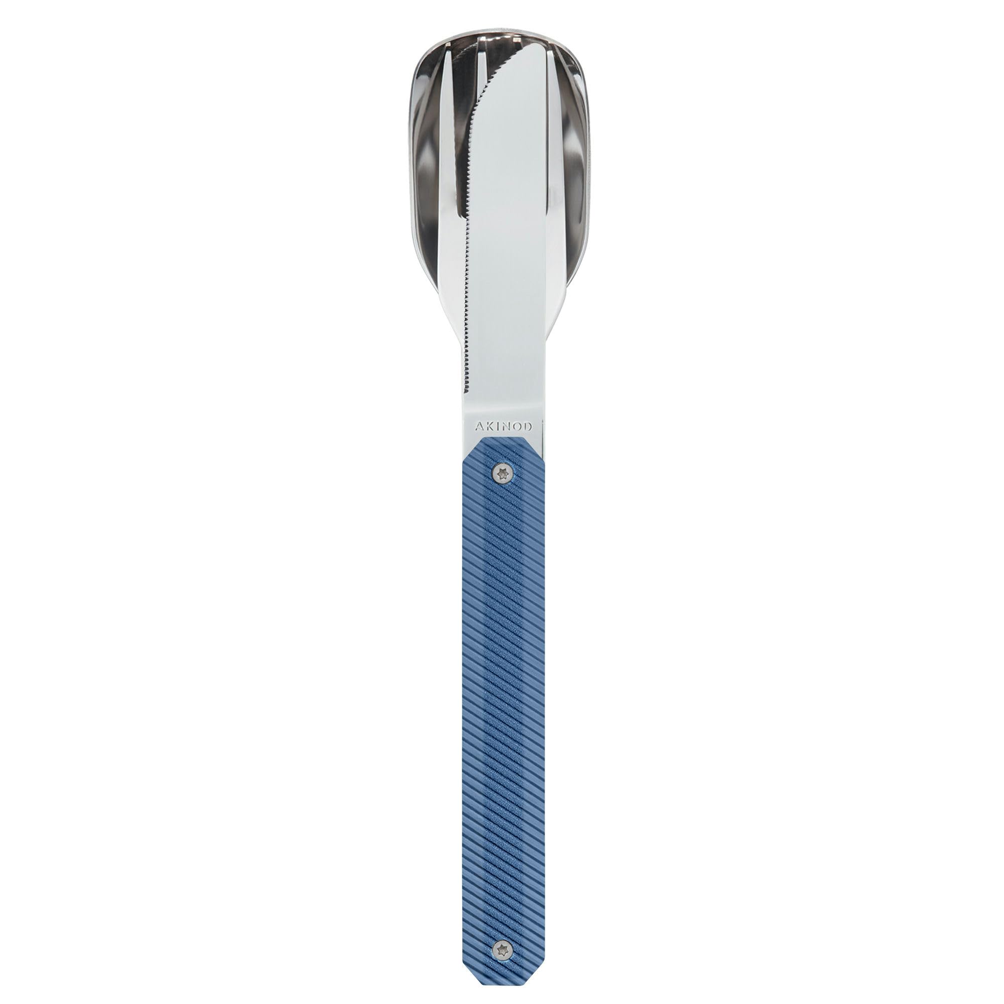 Akinod - Couverts 12:34 - Fourchette + Couteau + Cuillère - Assemblage Aimanté - Couverts en Acier Inoxydable Nomades, Compacts, Durables et Élégants - Aluminium bleu