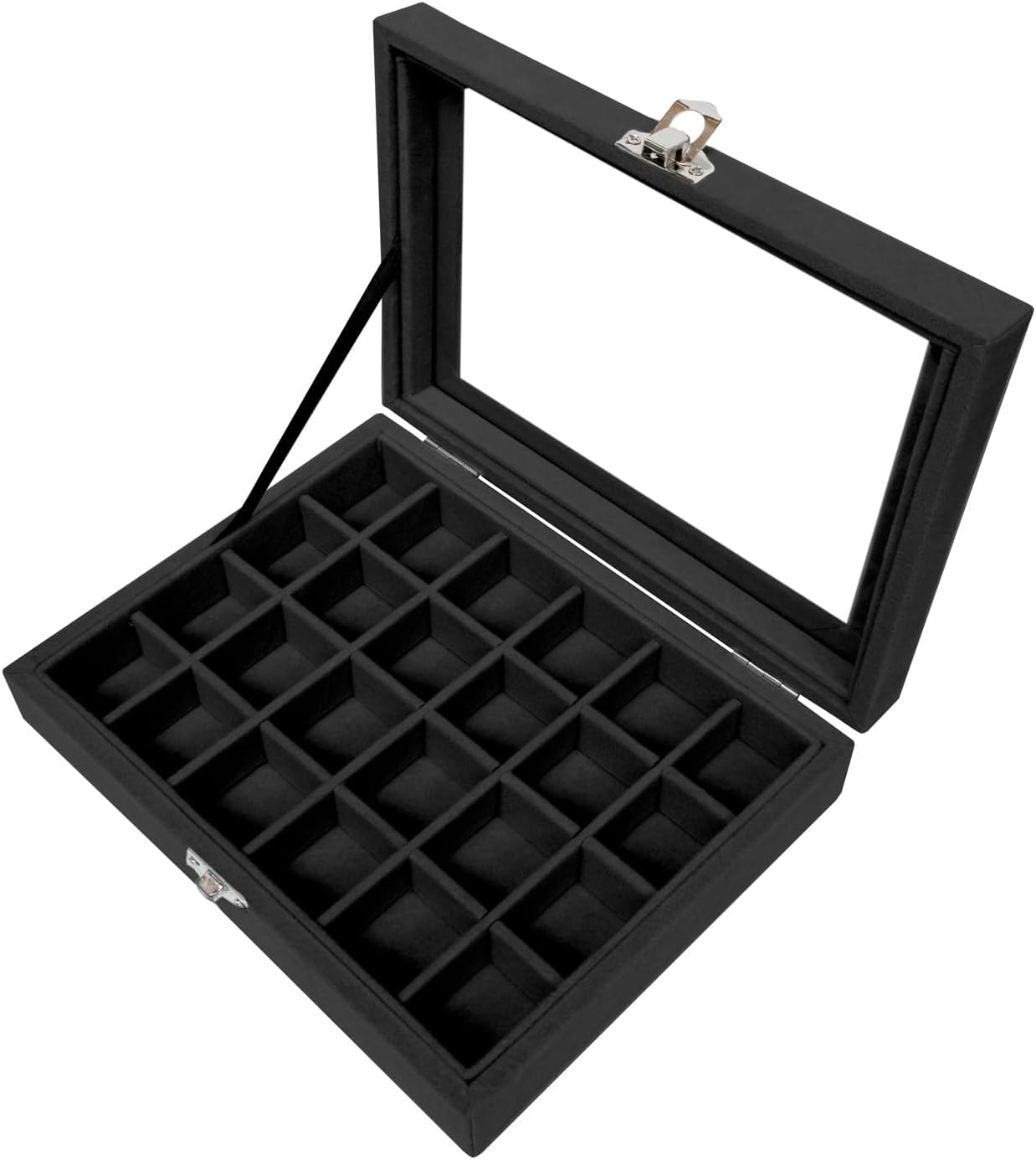 Jemjosh Clear Acrylic Lid 24 Grids Velvet Jewelry Box Tray