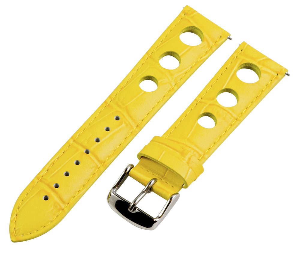 Clockwork Synergy, LLC 24mm Rally 3-hole Croco Yellow Leather Interchangeable Replacement Watch Band Strap