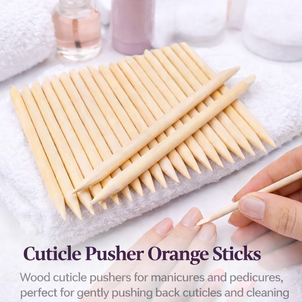 Trendy Look 24 Pcs Orange Wood Nail Sticks Double Sided Cuticle Pusher Remover Manicure Pedicure Tool
