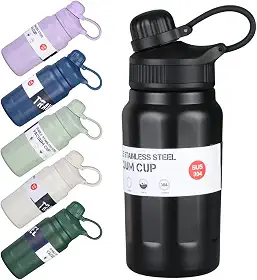 Garrafa Térmica Estilosa de 500ml com Interior em Aço Inox 304 e Fundo Emborrachado – Ideal para Academia e Escola - Com Canudo e Alça de Transporte Resistente (Preto)