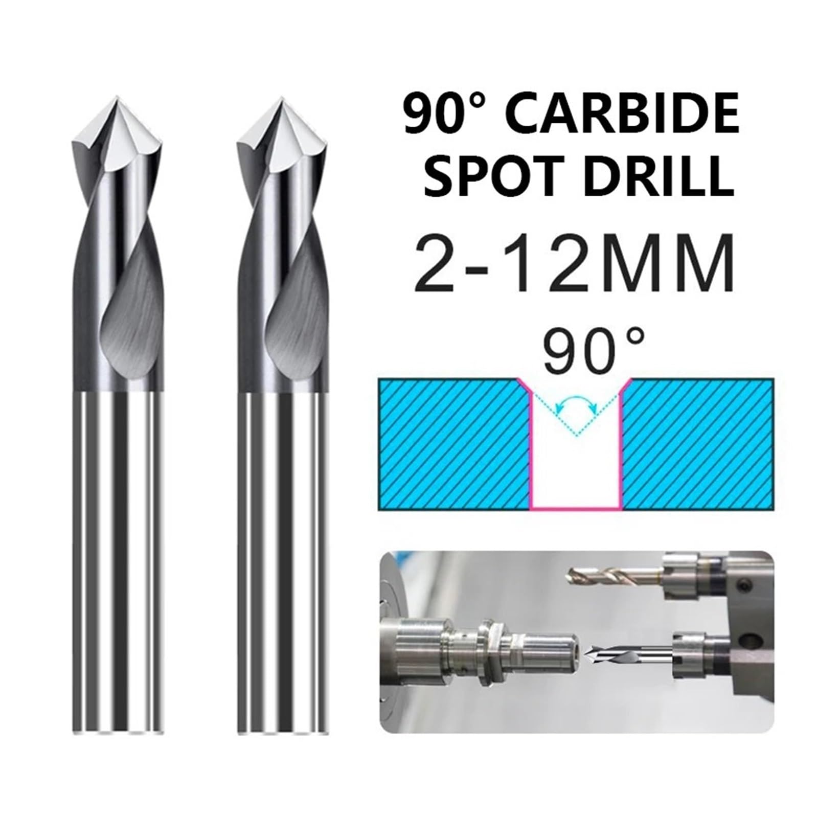 Brocas avellanadoras Fresa de chaflán 90 Grados, fresadora Central Arranque, Extremo carburo fresado, 2-12mm(TICN,10X10X75L-5PCS)
