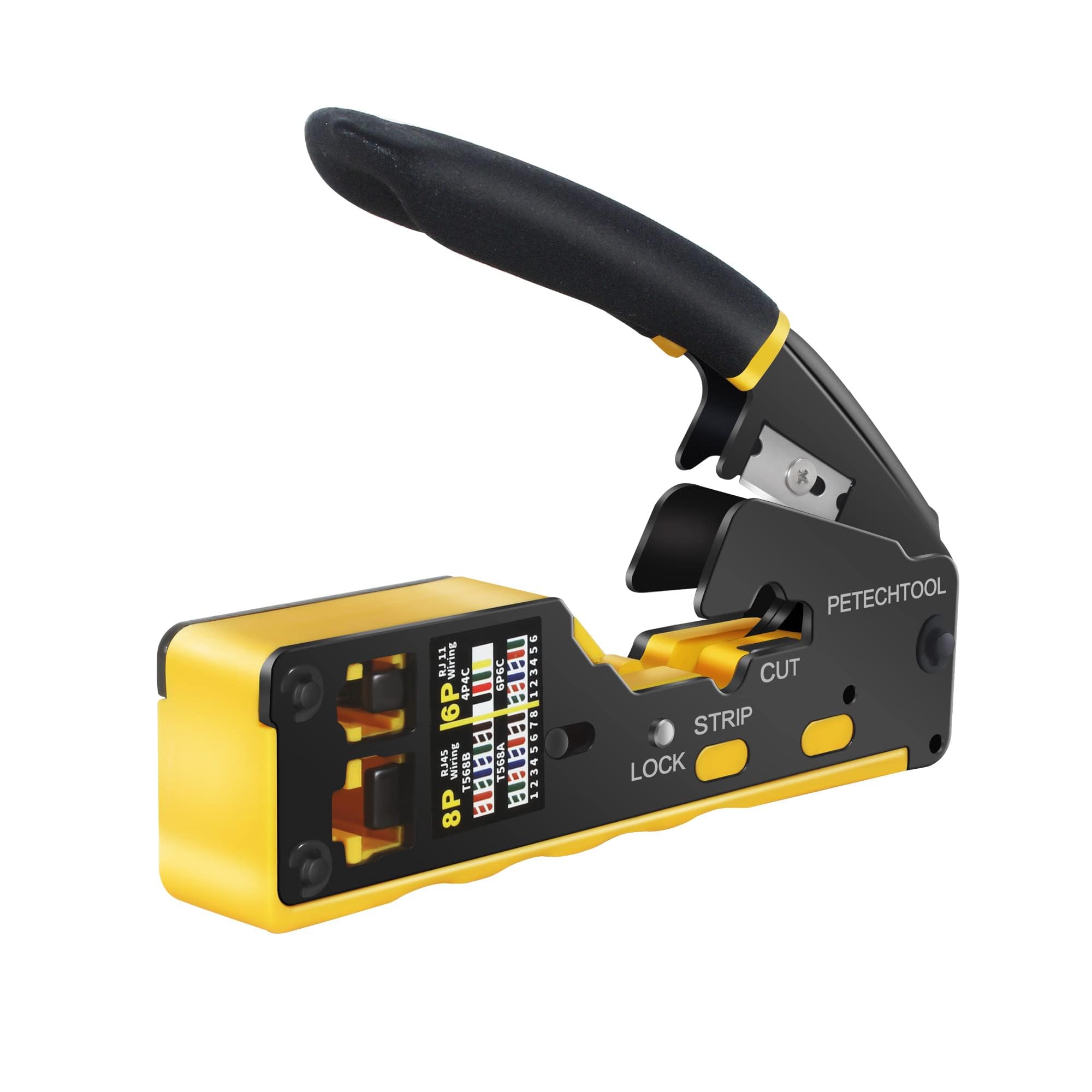 Bolivia's Cable Crimper Tool, RJ45 Crimp Tool, Pass Through Ethernet Crimper for Cat5 Cat6 Cat6a Connectors, All-in-One RJ11/RJ12/RJ45 Crimp Tool with Integrated Wire Stripper and Cutter