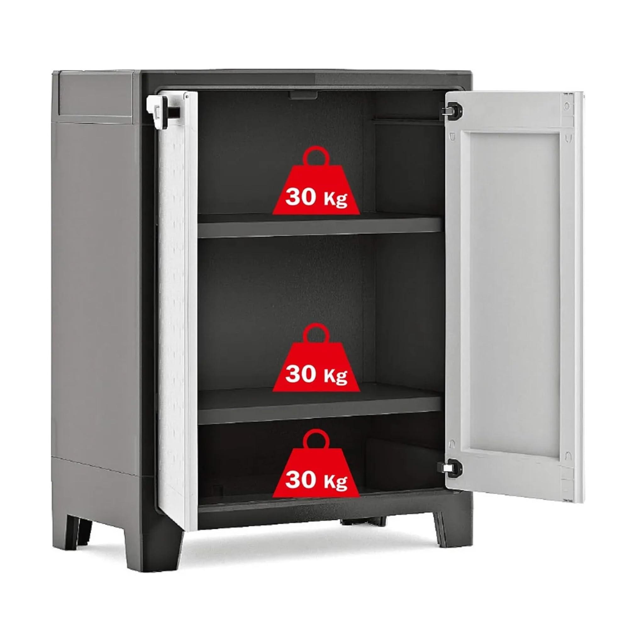 Keter Armadio Basso Titan, da interno ed esterno, 2 Ripiani Regolabili, Grigio, 80x44x100 H Cm