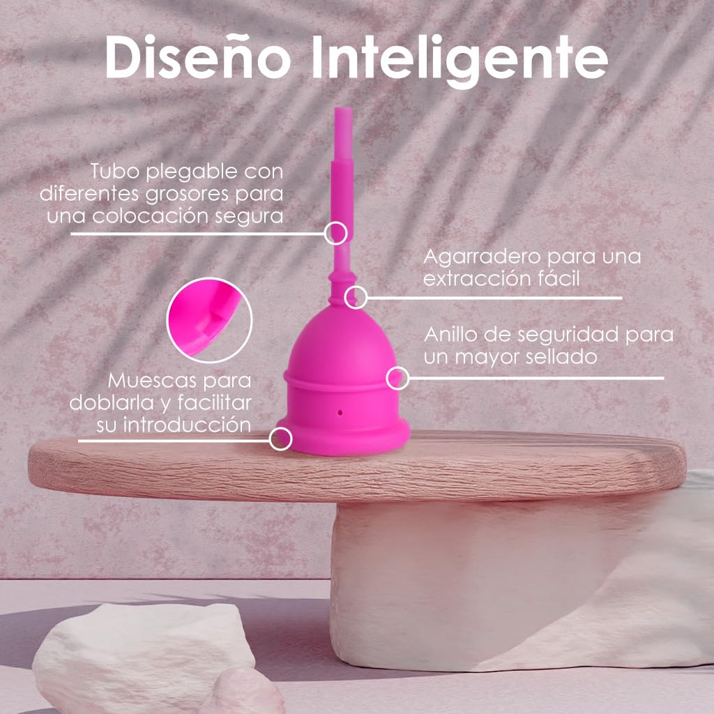 Eureka! Cup - Copa Menstrual Vaciable con Esterilizador Plegable | Silicona Médica Reutilizable | Alternativa Cómoda y Ecológica a Tampones | 3 Tallas (Mediana)