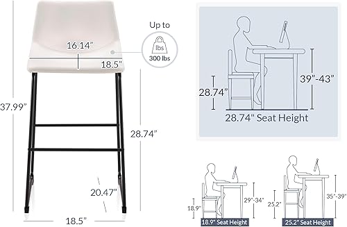 Miniatura 2 de BELLEZE Zariah - Juego de 2 sillas de bar de piel sintética, modernos, tapizados, altura de mostrador, taburetes de bar moldeados con respaldo bajo