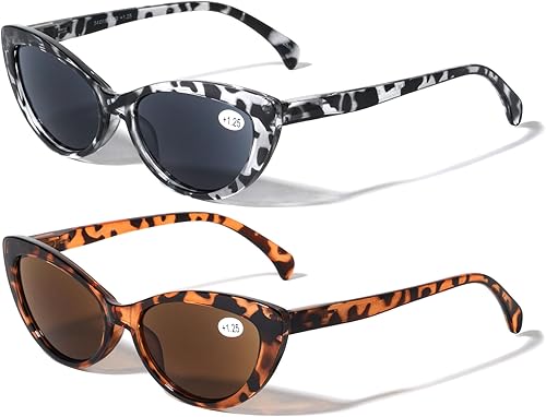 Miniatura 6 de V.W.E. 2 pares de lentes de sol de lectura Cateye Black Tortoise para mujer - Lectores de ojo de gato al aire libre