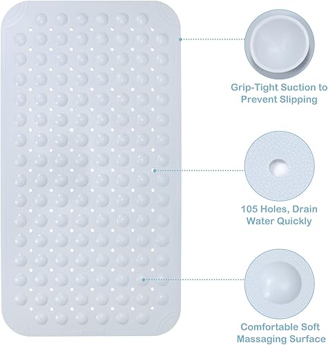 Miniatura 4 de WarmSnow Tapetes de ducha antideslizantes para ducha interior, 15 x 27.5 pulgadas, tapete de bañera de elastómero termoplástico antideslizante para