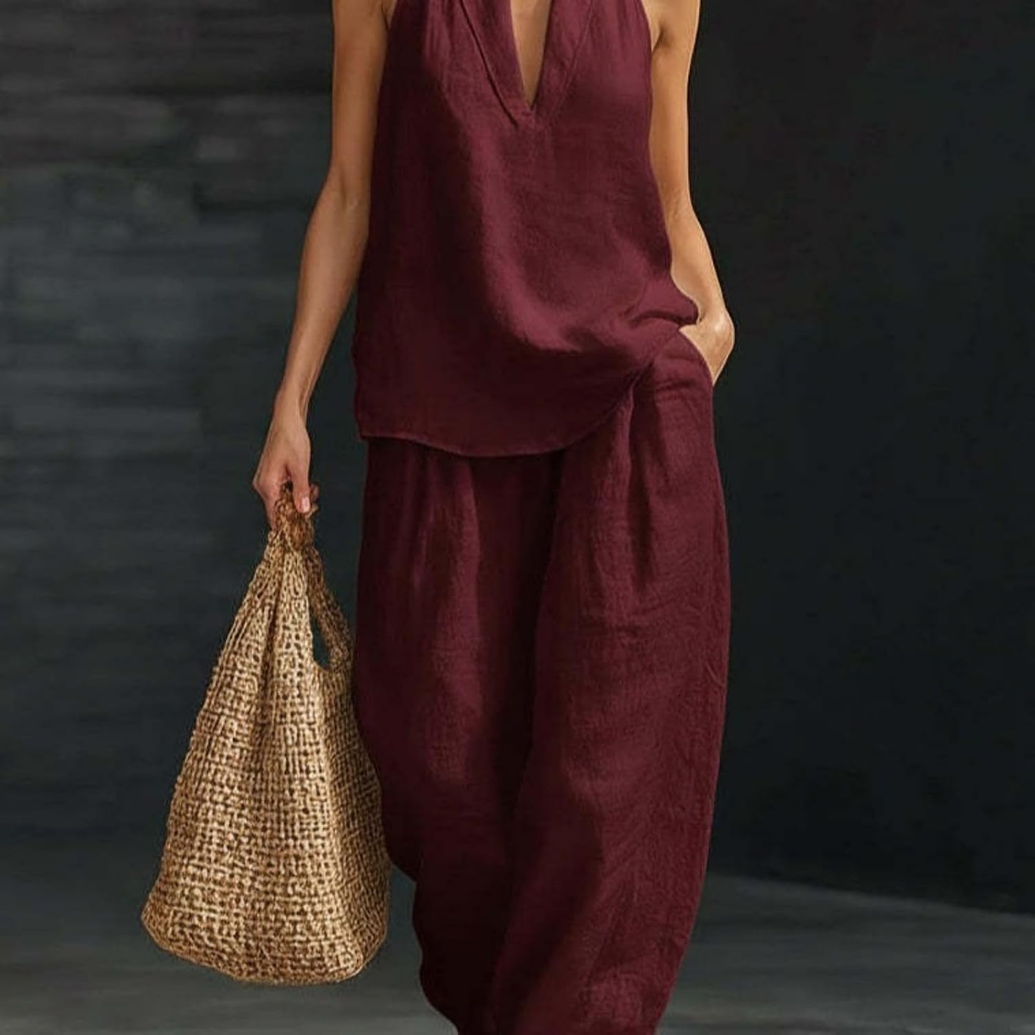 Women's Spring Summer Casual Comfortable Linen Two Piece Set