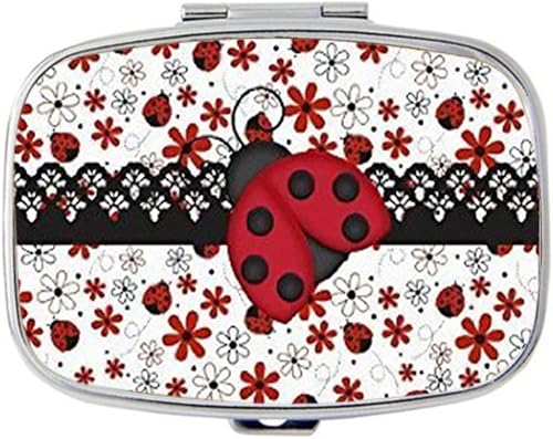 LuxSweet ScottGood Ladybug & Daisy - Caja de pastillero rectangular de estilo a la moda, caja de joyería plateada