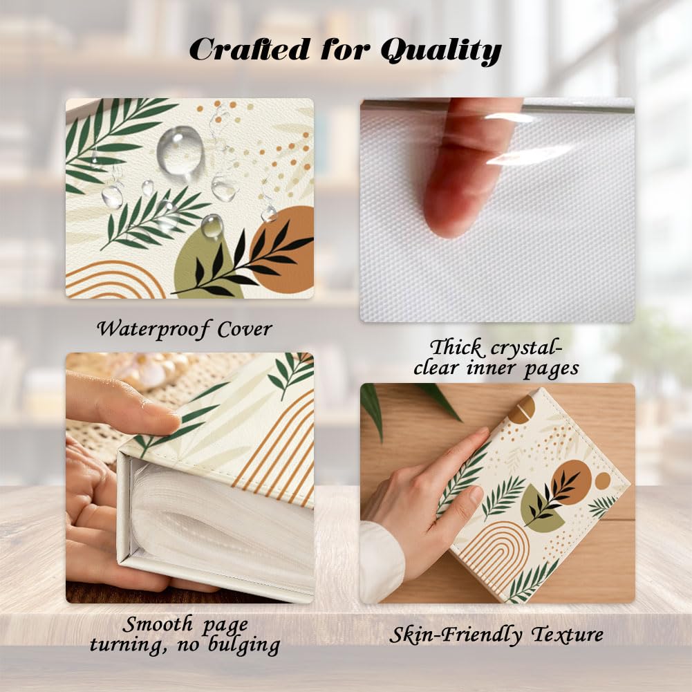 UNICRAFTALE Album Photo 28 Pages Petit Livre Images Feuilles Boho Porte Photocartes Personnalisé Couverture Cuir PU Album Photos 170x140mm pour Famille Diplôme Mariage Voyage Cadeau