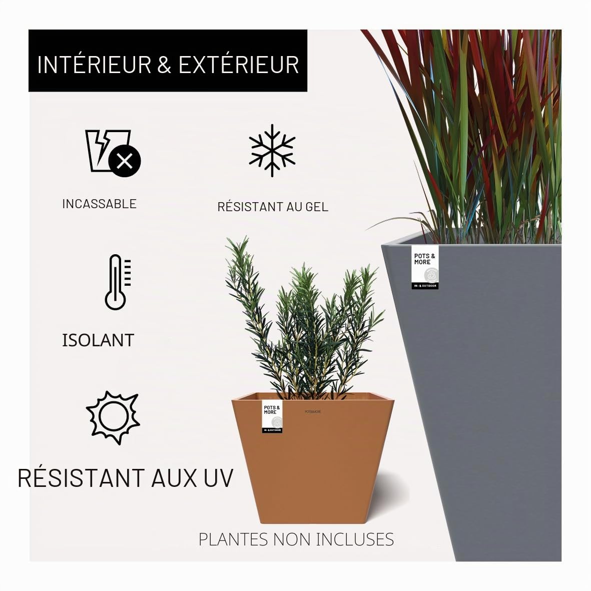 POTS&MORE Pot de Fleurs Prismo 30 VP023003 (31 cm, Forme carrée, Couleur Terre Cuite, Hauteur 25,6 cm, Pot en Plastique, pour Plantes d'intérieur)