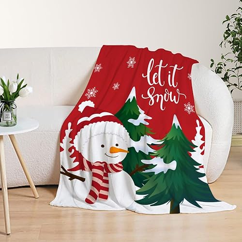 Miniatura 6 de YeeJu Manta decorativa de Navidad, diseño de árbol de Navidad rojo, muñeco de nieve, para sofá y cama, suave, acogedora, ligera, mullida, manta de