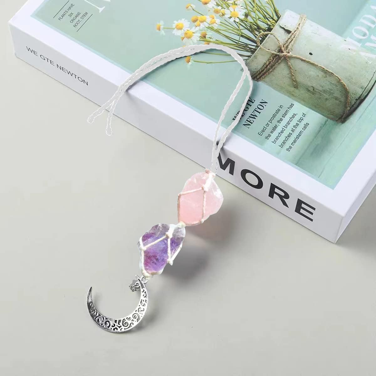 JNNJ Ornamento Cristallo per Auto, Ciondolo per Specchietti Retrovisori, Accessori in Pietra (Rosa/Viola)