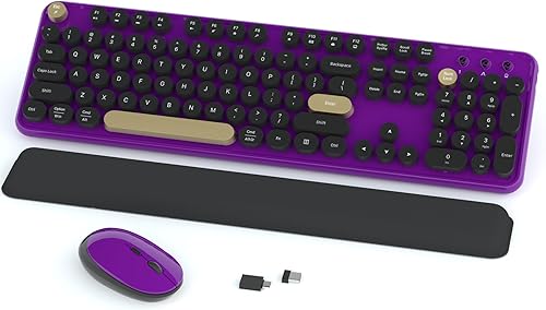 Miniatura 8 de Combos de teclado y ratón inalámbricos Links9+, teclado y ratón inalámbricos retro de tamaño completo, conexión de 2.4Ghz y ratón óptico para