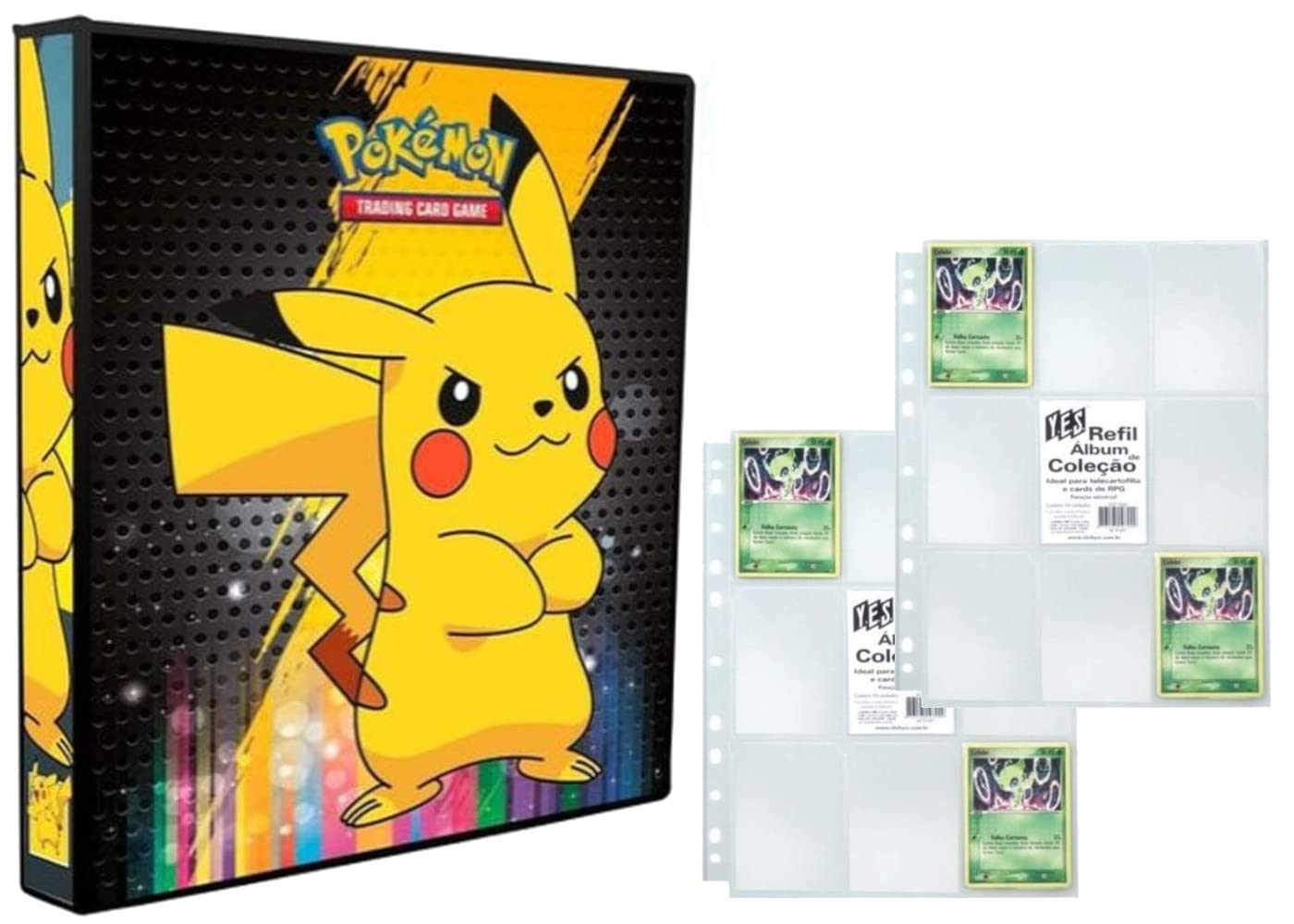 Álbum Pokémon Fichário PIKACHU + 20 Folhas Plásticas de 9 Bolsos