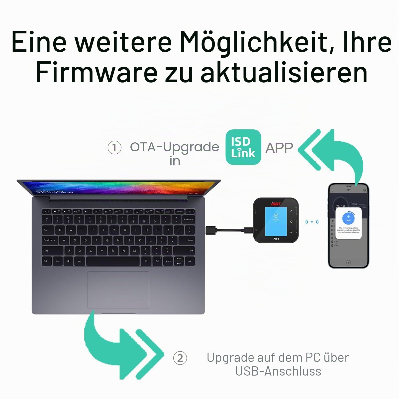 ISDT Air8 Lipo Ladegerät,500W 20A Bluetooth-Fernbedienung Balance Ladegerät Entlader,LCD Display Digital Smart Ladegerät für Life/Lilon/LiPo/LiHv1~8S/ULiHv 1-7S/Pb 1-12S/NiMH/Cd 1-16S Akkus(Air 8)