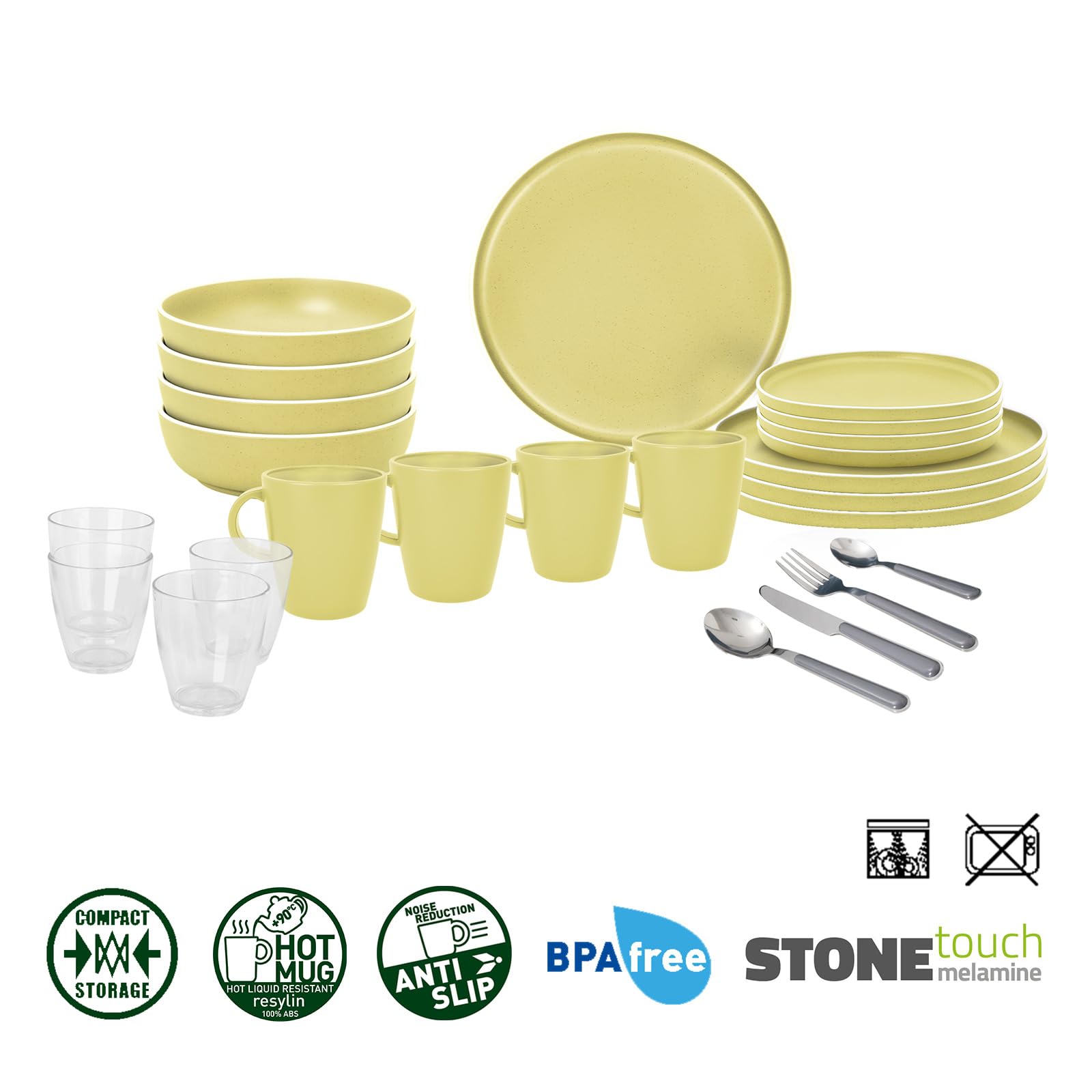 BRUNNER Camping-Geschirr-Set (12 16 oder 36-teilig) DOLOMIT Gelb