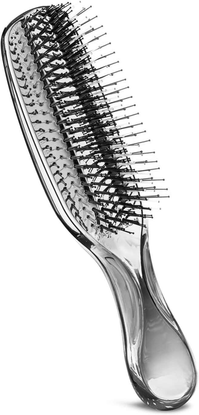 【Amazon.co.jp限定】Cusly ヘアブラシ くし ウェットブラシ スカルプブラシ 乾湿両用 静電気防止 絡まない 頭皮マッサージ 軽量 コンパクト シルバー 男女兼用 レディース メンズ ツヤ出し ヘアケア プレゼント ギフト