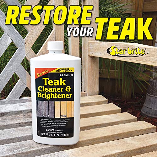 Image of STAR BRITE Premium Golden Teak Oil - Sealer, Preserver & Finish for Outdoor Teak & Other Fine Woods - Step 3-16 OZ (085116PW) & One Step Teak Cleaner & Brightener - 32 OZ (094932), White