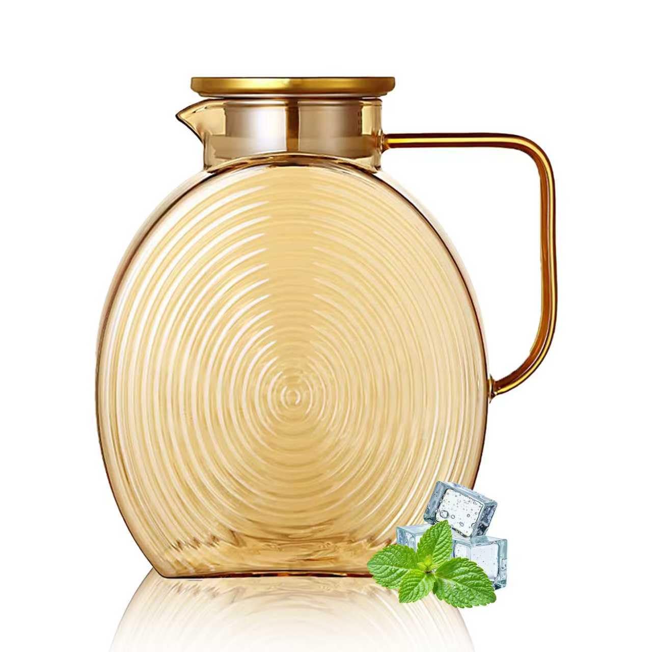 AEFPOYMXU 77oz Amber Glass Pitcher with Gold Lid