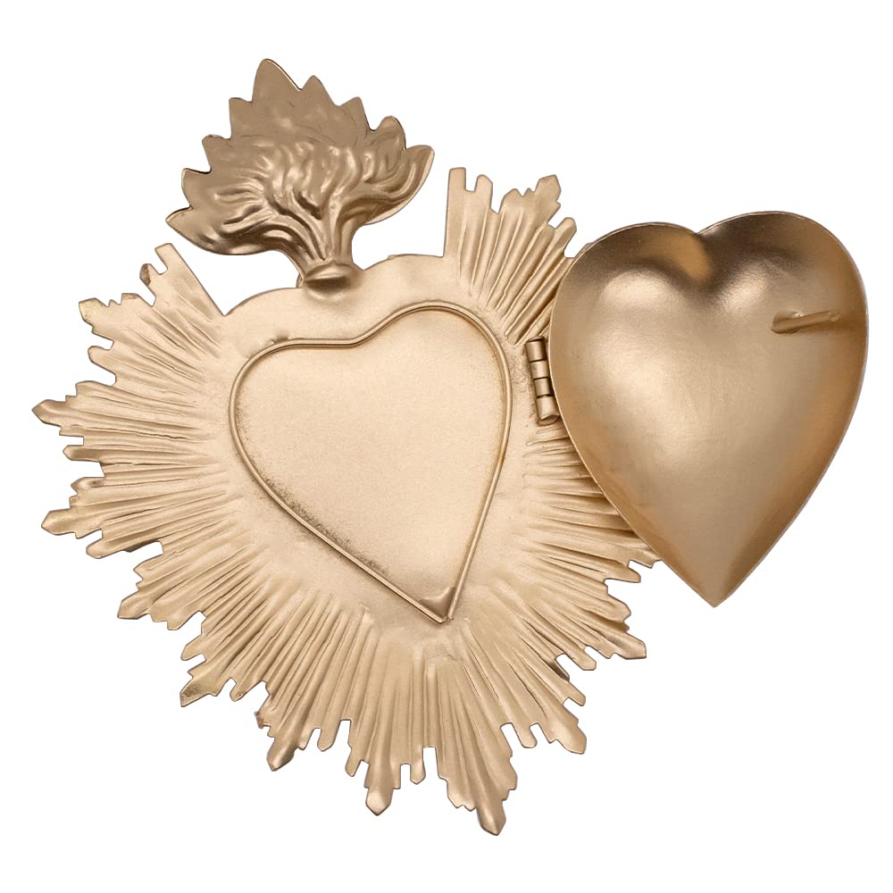 Milagro Heart Wall Ornament Ex Voto | Beautiful Sacred Heart Home Décor | Great Catholic Gift for Sacraments and Housewarming | Locket Space for Small Trinkets (Gold-Tone)