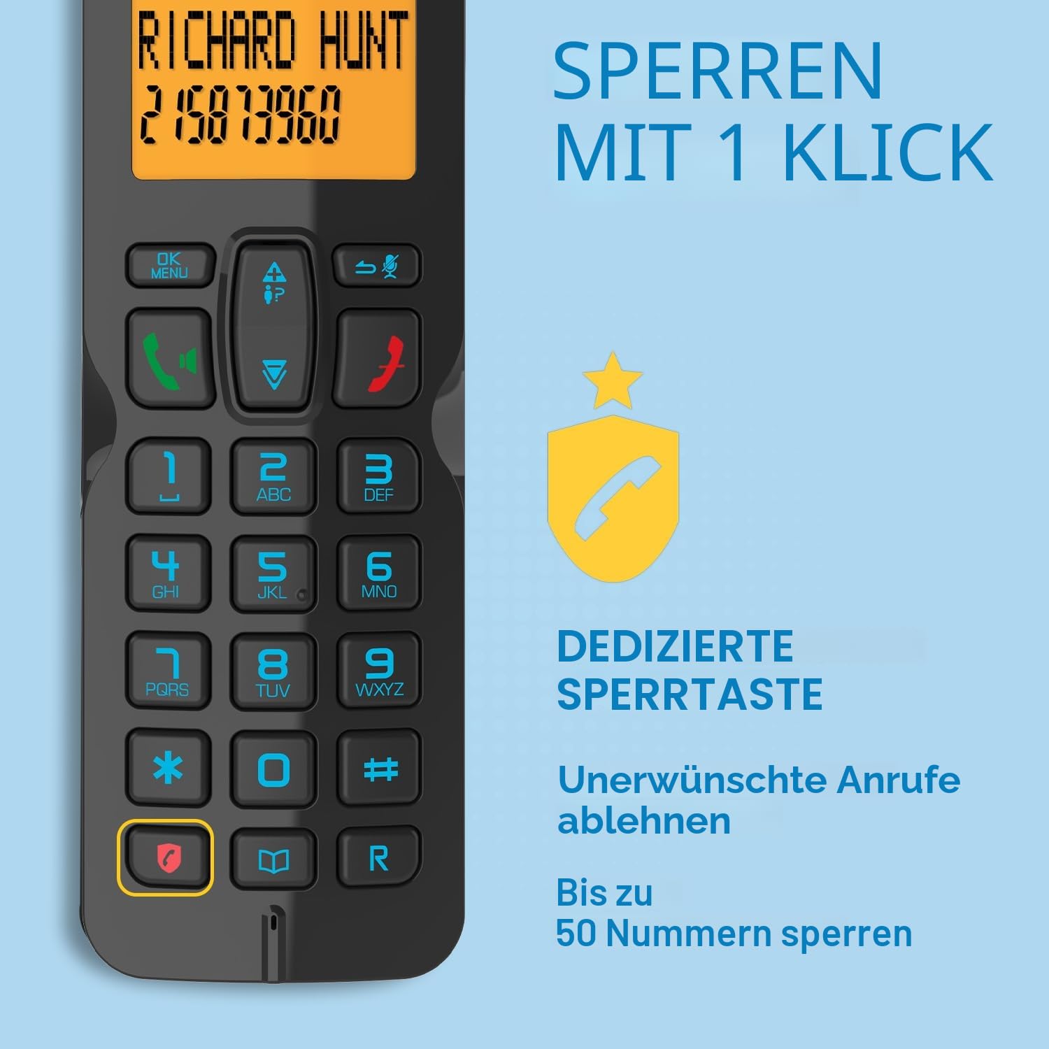 Alcatel S280 Schwarz und Blau, Freisprecheinrichtung, Anrufsperre, Telefonbuch mit 50 Namen und Nummern