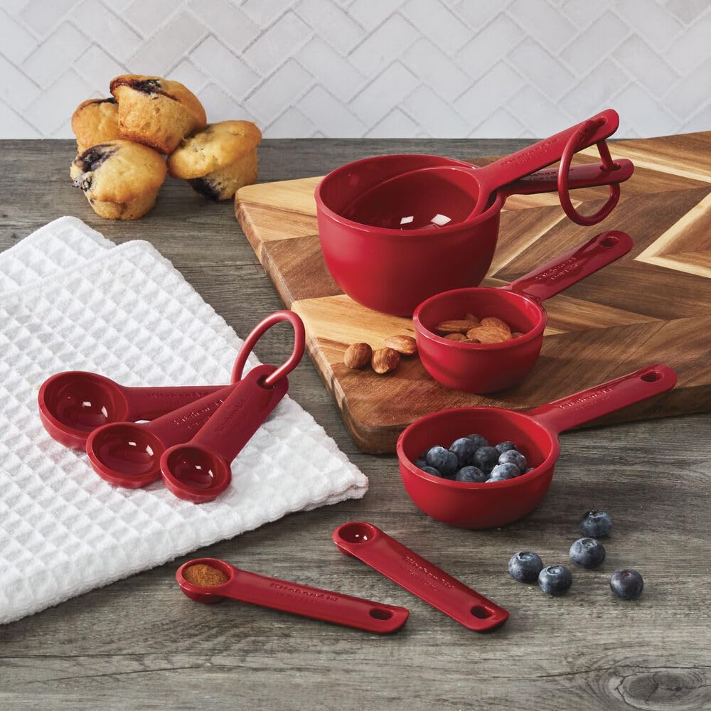 KitchenAid Universelles, leicht ablesbares Messbecher- und Löffel-Set mit weichem Griff für maximale Kontrolle, Loch zum Aufhängen und Verschachteln für einfache Lagerung, spülmaschinenfest, 9-teilig,