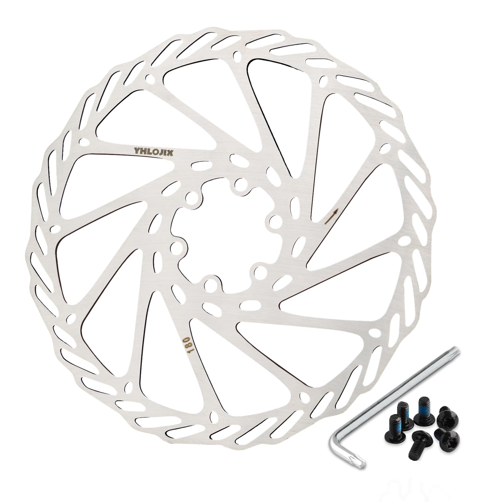 Photo 1 of 180mm Disc Brake Rotor With 6 Bolts & T25 Torx Tool, Stainless Steel Bike Rotor for Mountain Bike/Road Bike/MTB/BMX, Fits 44mm Threaded Hub (Anti-Rust & Heat-Resistant) (180mm*1pcs)