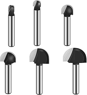 ASNOMY 6pcs Core Box Router Bit 1/4 Inch Shank Round Nose Cove Box Router Bits-1/4" 5/16" 1/2" 5/8" 3/4" 7/8" Cutting Diameter Solid Carbide Core Box Round Nose Router Bits