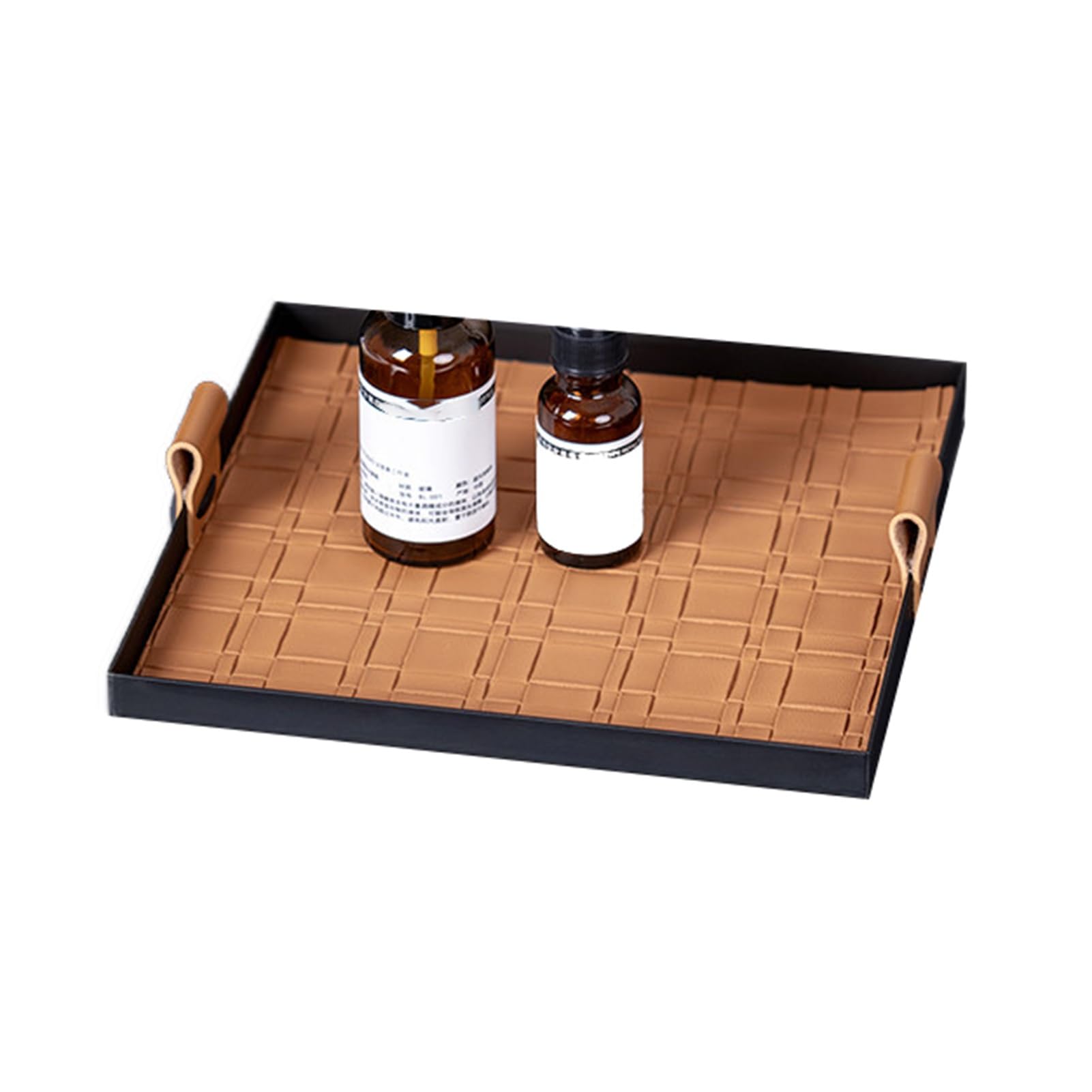 Iron Tray,Square Storage,Leather-wrapped,Tabletop Fruit Bowl,Perfect for Holding Cups and(Color2)