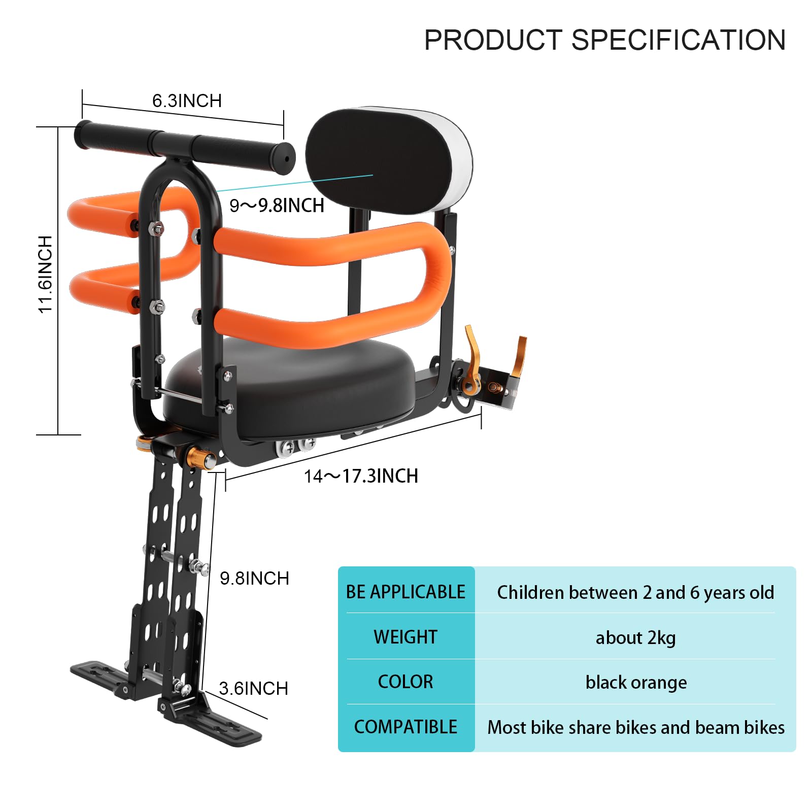 Siège vélo avant - pour enfant jusqu'à 15 kg - Équipements vélos