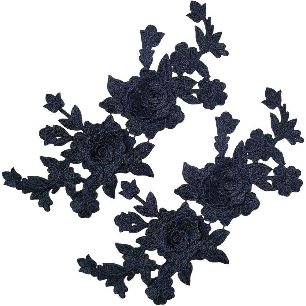 Luxylei 3d Flower Embroidery Applique Patch 2pcs Beaded Lace Sew on Patches Applique for Diy Sewing Making Crafts Dresses Gowns