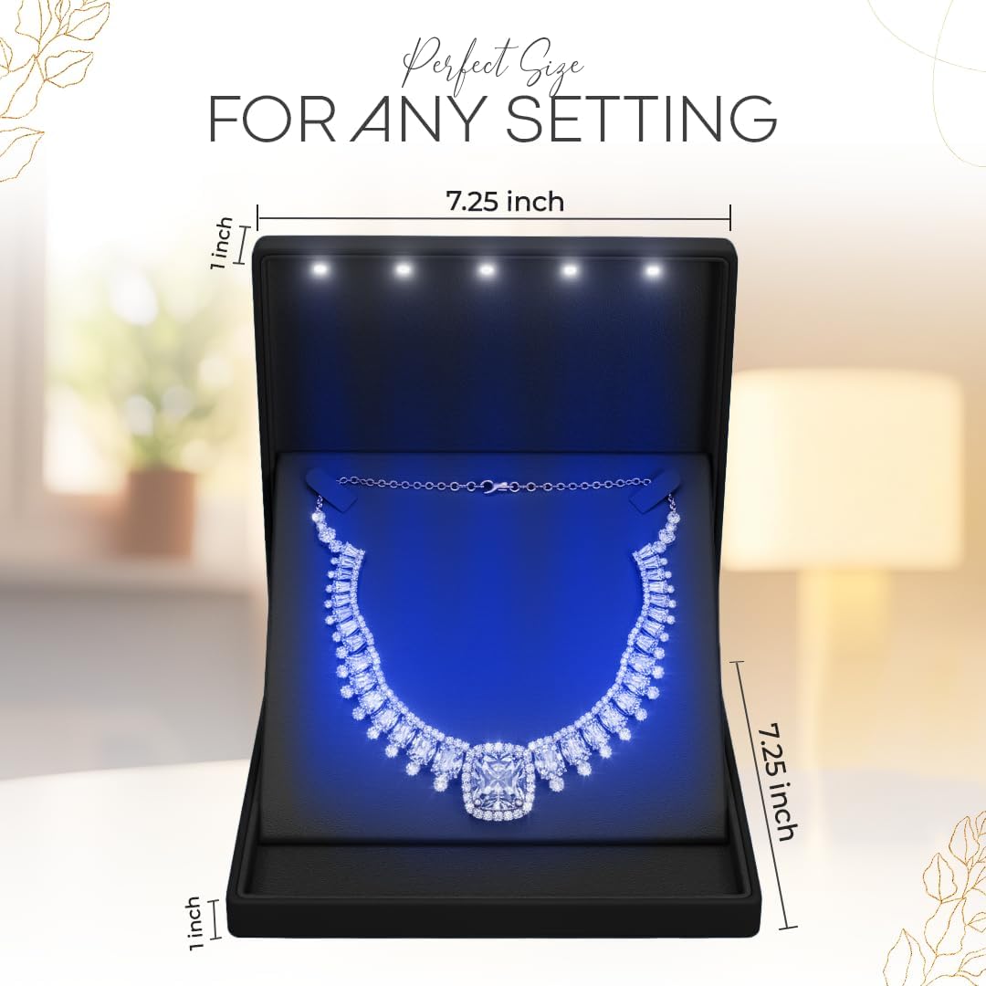 Elegant LED Light Necklace Box – Luxury Gift Holder for Jewelry, Weddings, Anniversaries, and Storage (Black)