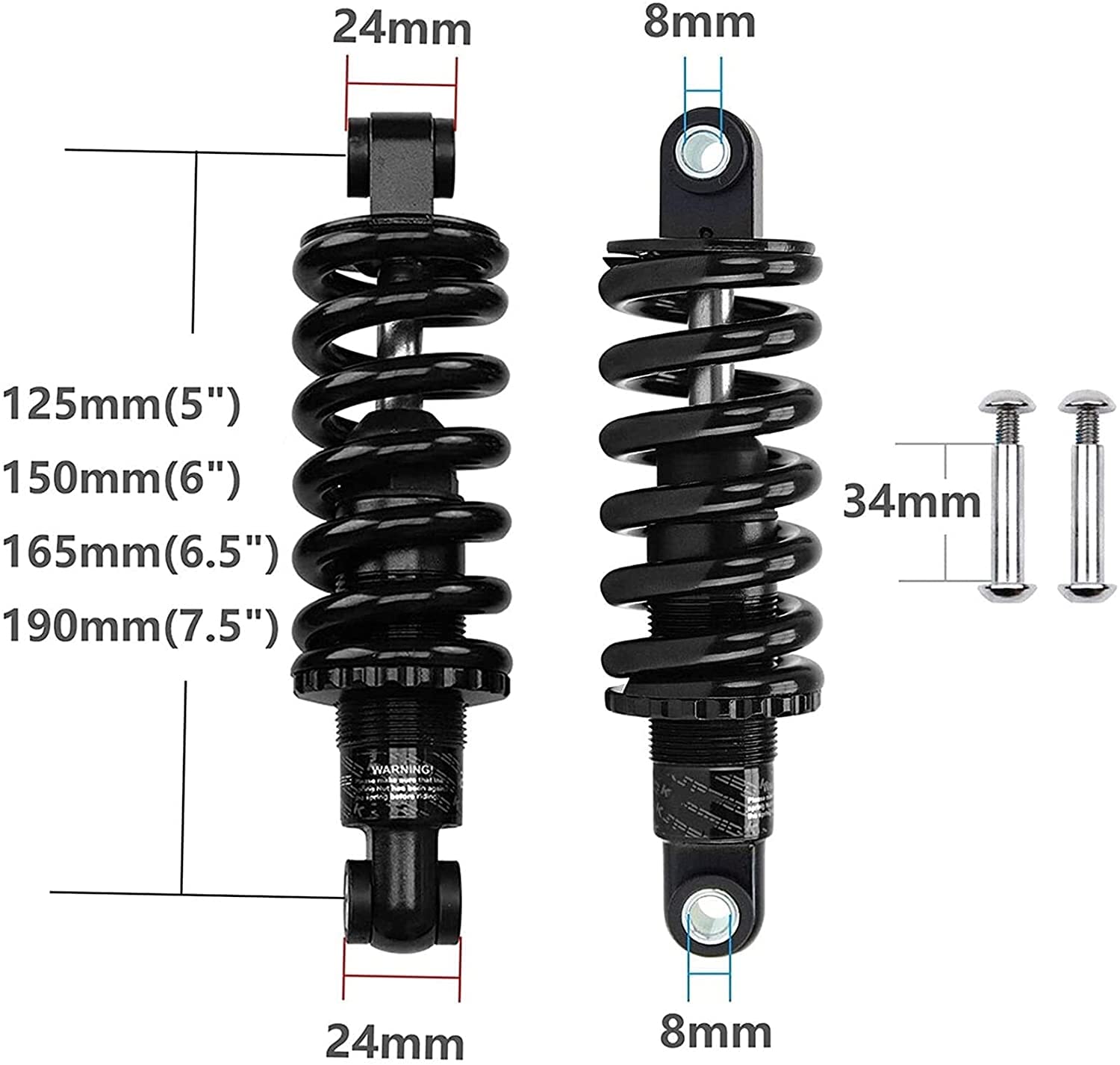 Stoßdämpfer hinten Berg E-Bike Heckdämpfer, 125mm / 150mm / 165mm / 190mm MTB Fahrradspule Federsuspension for Xc Elektroroller Fahrradzubehör
