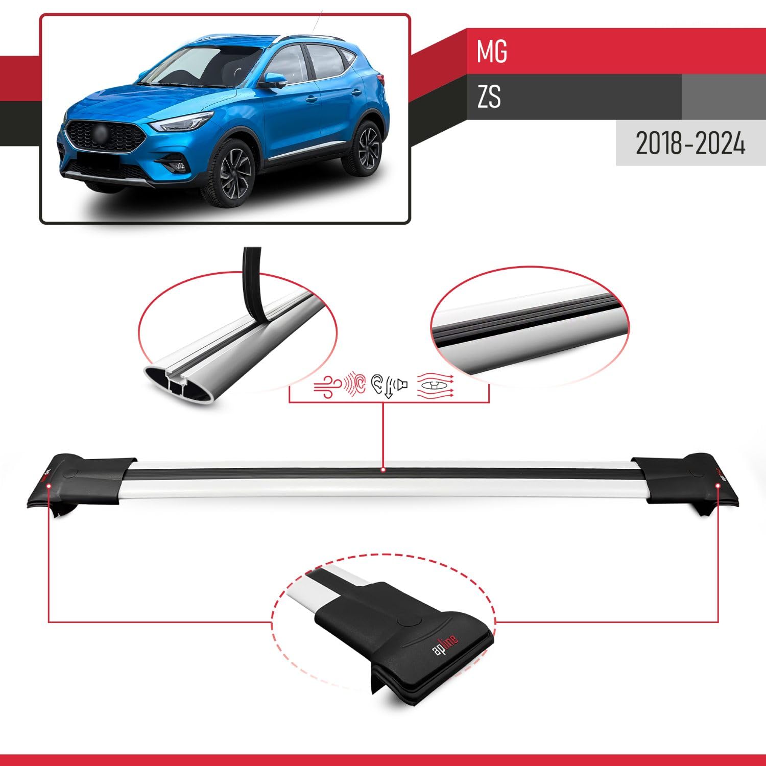Compatibile con MG ZS 2018-2024 FLY Model Barre Tetto Portapacchi Auto Barre Portatutto Grigo Alluminio 2 Barre