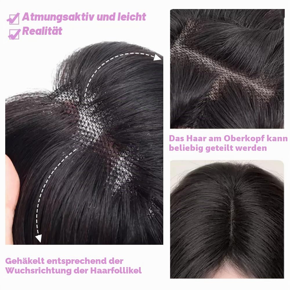 Haaraufsätze für Frauen Echthaar-Clip-In 25,4 cm Schweizer Basis Haarteile für dünnes Haar, Haarverlust-Abdeckung (Aschbraun mit Blond)#1016