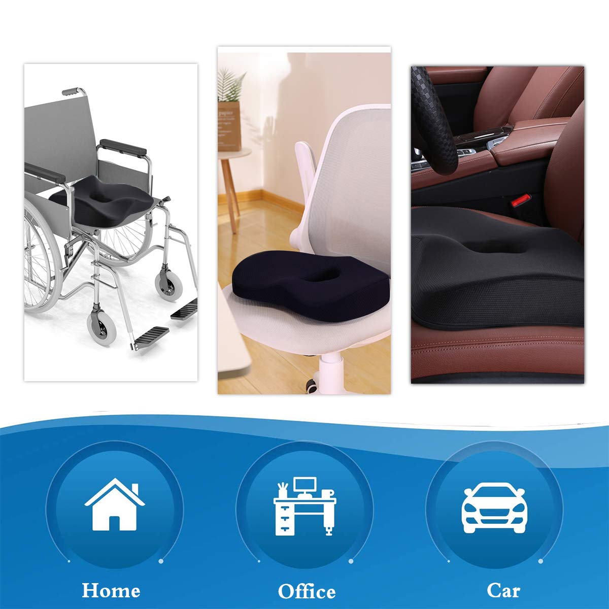 Cojín del Asiento Cojin Ortopédico de Espuma de Memoria Cojines Sillas Ergonomico Cojin Coxis Transpirable Cómodo para la Oficina Casa Coche Silla de Ruedas Gris