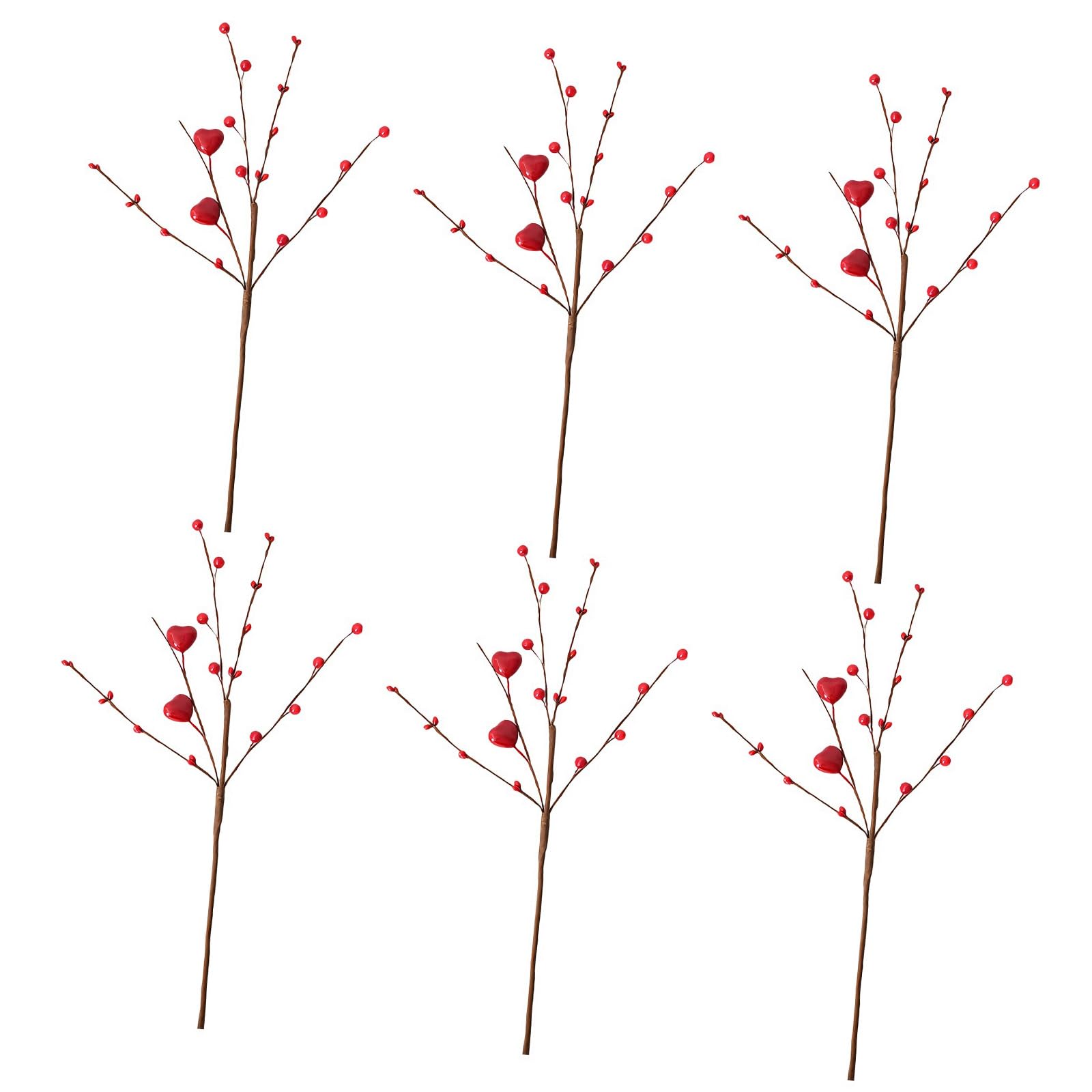 Elnwnnkc Of 6 Multiple Scene Berries Sprigs Decors Piece Heart Shape Ornament for Indoor Outdoors Parties Atmospheres Valentine Heart Shape Berries Sprigs Decorations