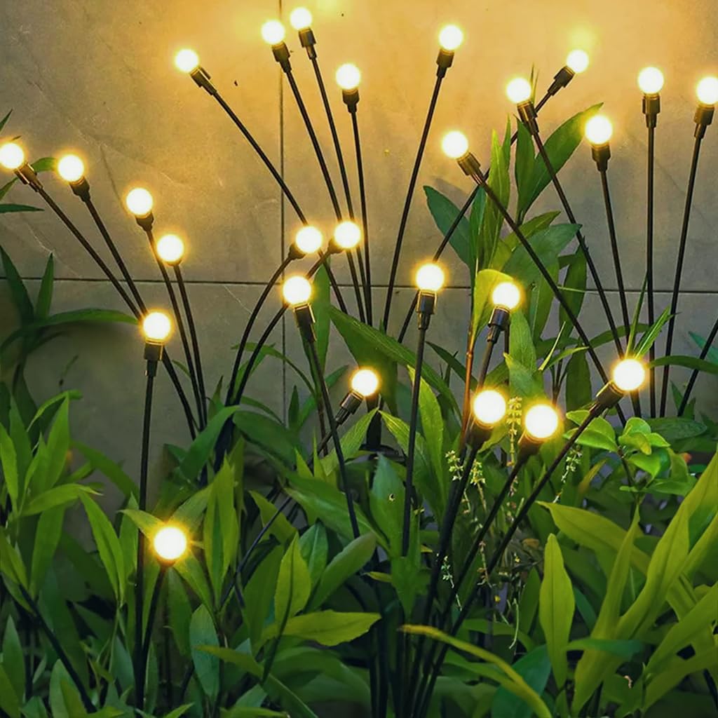 Fireflies Solar Light - Yellow - Set of 2 (6 Bulbs Each) Decorative Waterproof, Solar Starburst Swaying Lights When Wind Blows| Solar Lights Outdoor |LED Solar Garden Lights