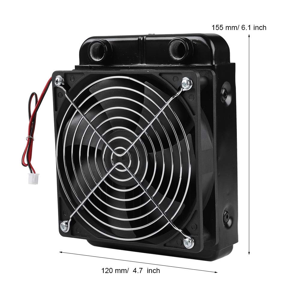 ASHATA Radiatore di Raffreddamento Acqua CPU, Radiatore in Alluminio G1 / 4 Scambiatore Calore Computer Scaldacollo 18 Tubi con Ventola per PC Sistema di Raffreddamento ad Acqua (120mm)